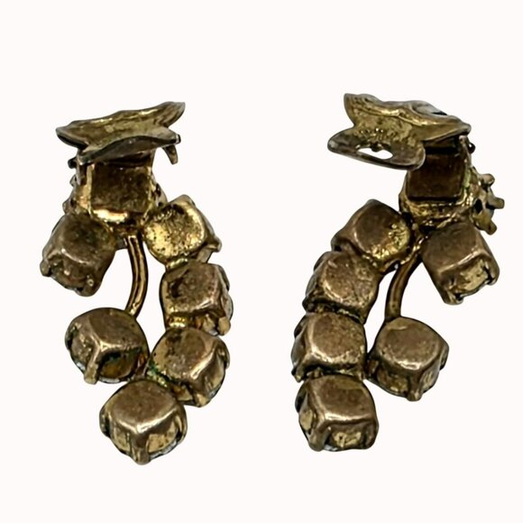 1950s Aurora Borealis Rhinestones Clip-On Earrings Drop Cluster Western Germany - Picture 5 of 10